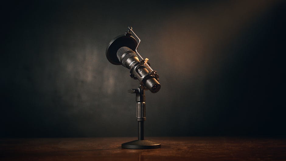 Radio studio setup with microphone and equipment
